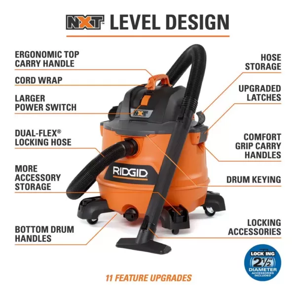 RIDGID 14 Gal. 6.0-Peak HP NXT Wet/Dry Shop Vacuum with Fine Dust Filter, Hose, Accessories and Premium Car Cleaning Kit