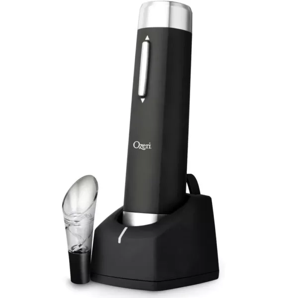 Ozeri Prestige Electric Wine Bottle Opener with Aerating Pourer, Foil Cutter and Elegant Recharging Stand