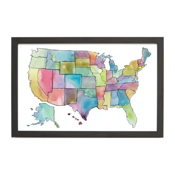 Petal Lane Watercolor Us Map, Ebony Frame, Magnetic Memo Board