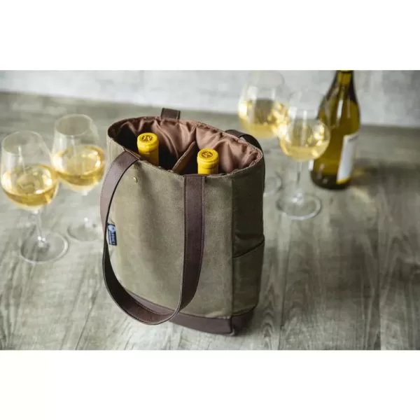 Picnic Time Khaki Green 2-Bottle Insulated Waxed Canvas Wine Cooler Bag