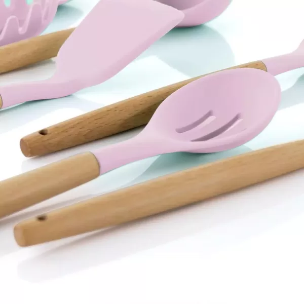 MegaChef Pink Silicone and Wood Cooking Utensils (Set of 9)