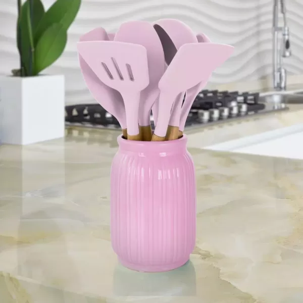 MegaChef Pink Silicone and Wood Cooking Utensils (Set of 9)