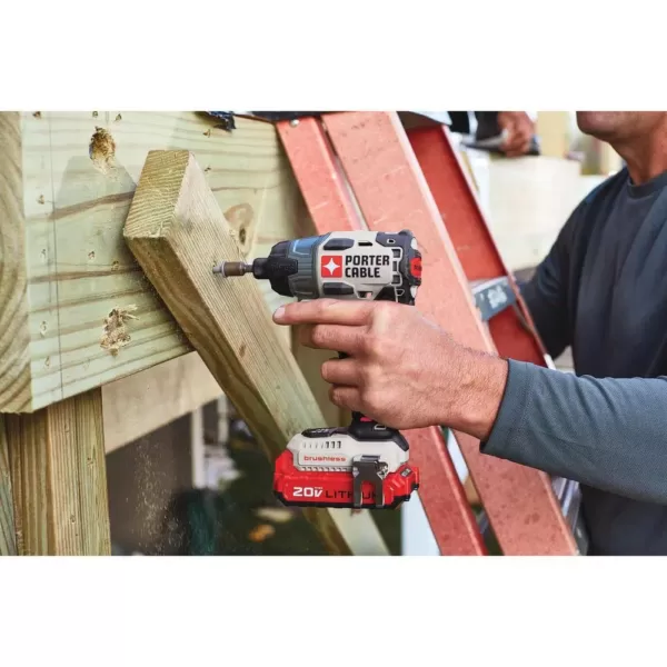 Porter-Cable 20-Volt MAX Lithium-Ion Brushless Cordless 1/4 in. Impact Driver with 2 Batteries 1.5 Ah and Charger