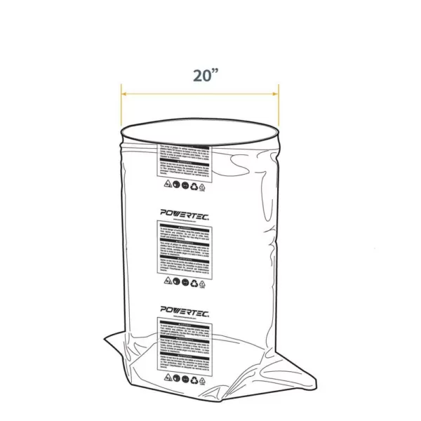 POWERTEC 20 in. Dia x 43 in. Clear Plastic Dust Collection Bag (5-Pack)