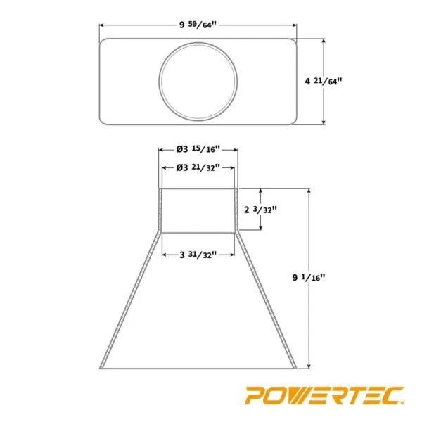 POWERTEC 4 in. x 10 in. Dust Hood Rectangular Funneled Shape