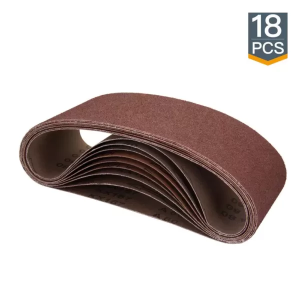 POWERTEC 4 in. x 24 in. Aluminum Oxide Sanding Belt Assortment Portable (18-Pack)