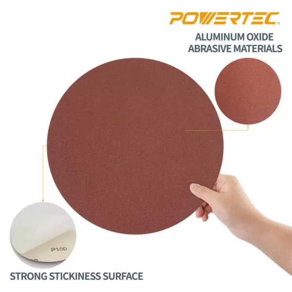 POWERTEC 12 in. 180 Grit PSA Aluminum Oxide Self Stick Sanding Disc (10-Pack)