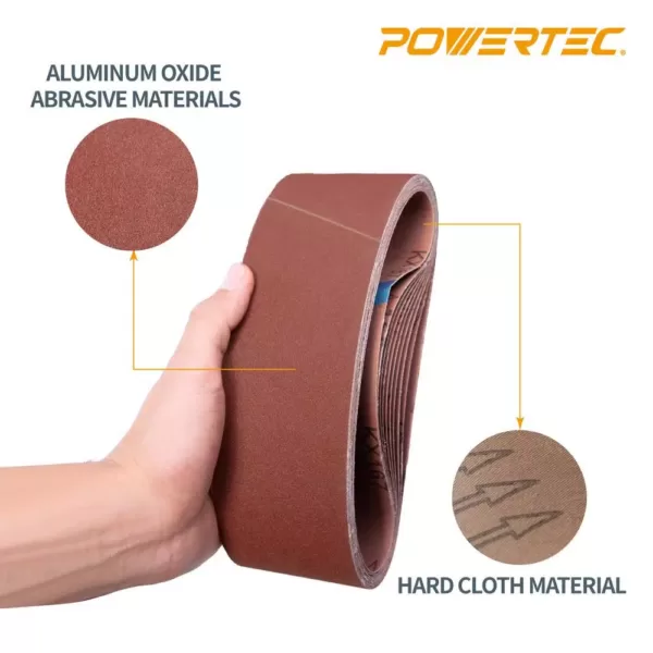 POWERTEC 3 in. x 18 in. 120-Grit Aluminum Oxide Sanding Belt (10-Pack)