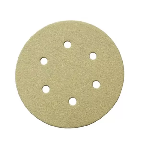 POWERTEC 6 in. 6 Hole 220-Grit Hook and Loop Sanding Discs in Gold (50-Pack)