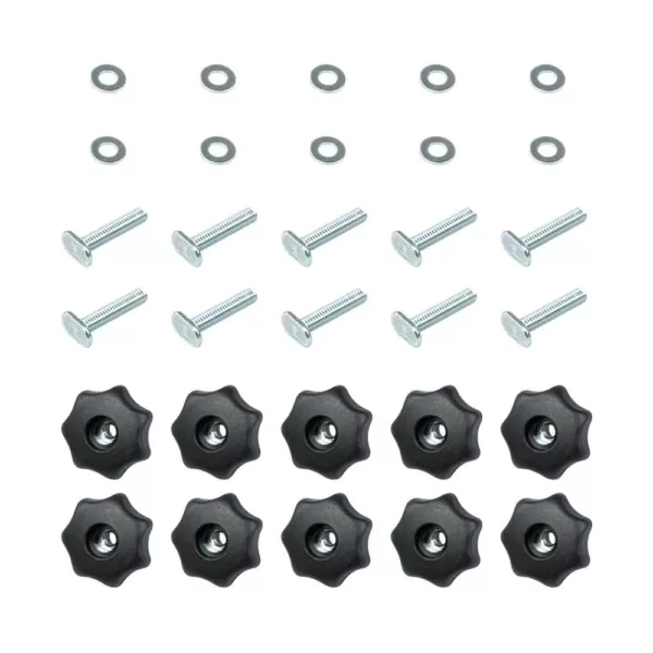 POWERTEC T-Track Knob Kit with 7 Star 1/4 in.-20 Threaded Knobs, Bolts and Washers for Woodworking Jigs and Fixtures (Set of 10)