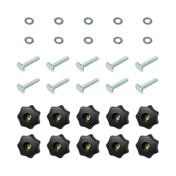 POWERTEC T-Track Knob Kit with 7 Star 5/16 in.-18 Threaded Knob, Bolts and Washers for Woodworking Jigs and Fixtures (Set of 10)