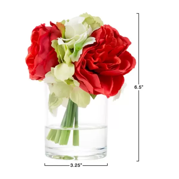 Pure Garden 6.5 in. Hydrangea and Rose Artificial Floral Red Arrangement