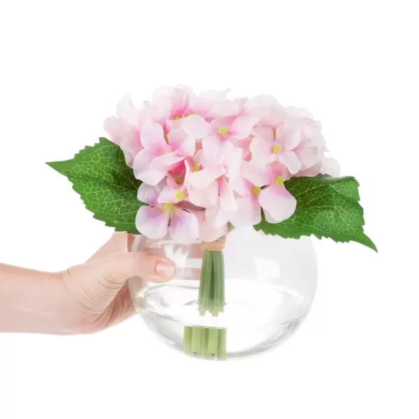 Pure Garden 7.5 in. Hydrangea Artificial Floral Pink Arrangement