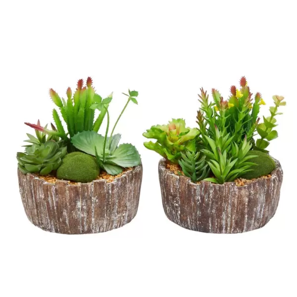 Pure Garden 8 in. Faux Succulent Arrangement with Decorative Concrete Planter (Set of 2)