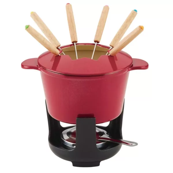 Rachael Ray Cast Iron Red Shimme Fondue Pot Set, 1.5-Quart