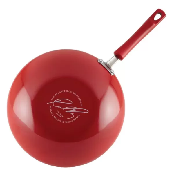 Rachael Ray Classic Brights 11 in. Aluminum Nonstick Stir Fry Pan in Red Gradient with Glass Lid