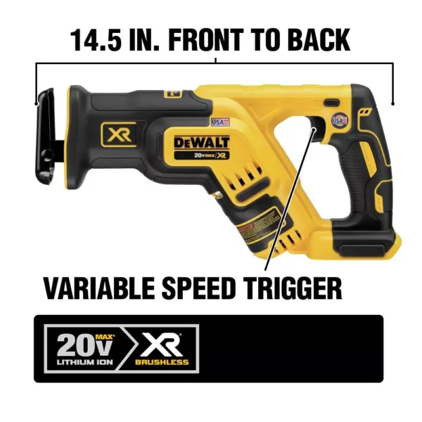 DEWALT 20-Volt MAX XR Cordless Brushless Compact Reciprocating Saw with (1) 20-Volt Battery 3.0Ah & Charger