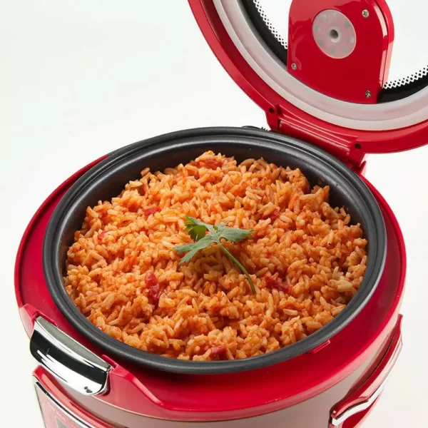 AROMA 20-Cup Red Rice Cooker with Glass Lid