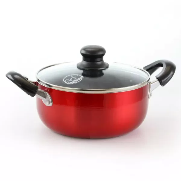 Better Chef 4 qt. Round Aluminum Nonstick Dutch Oven in Red with Glass Lid