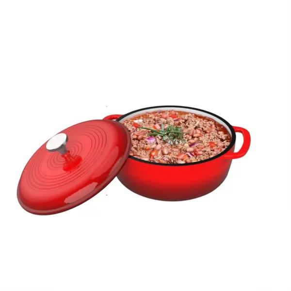 Classic Cuisine 3 qt. Round Cast Iron Nonstick Casserole Dish in Red with Lid