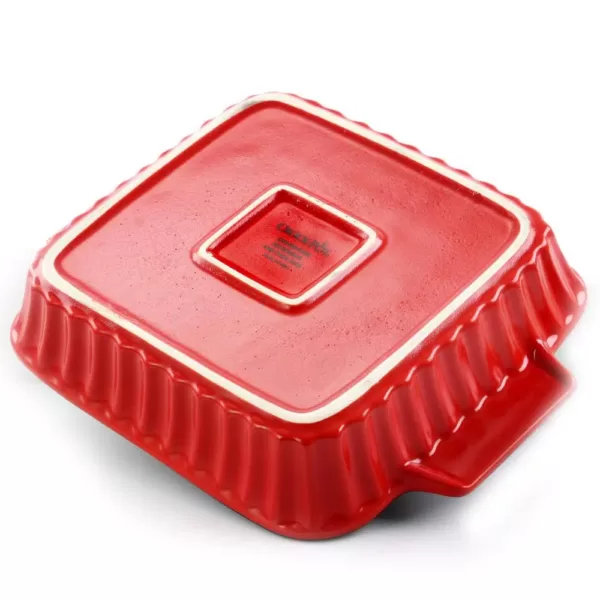 Crock-Pot Denhoff Ribbed 8 in. Square Stoneware Nonstick Casserole Dish in Red