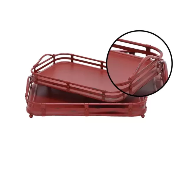 LITTON LANE Farmhouse Rustic Red Decorative Wagon Trays (Set of 2)