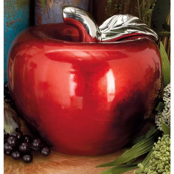 LITTON LANE 11 in. x 9 in. Modern Red Ceramic Decorative Apple