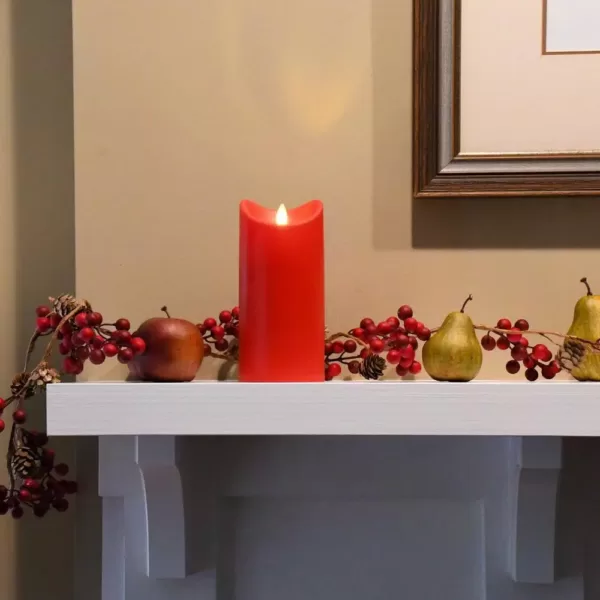 LUMABASE 7 in. Red Battery Operated Pillar Candle with Moving Flame