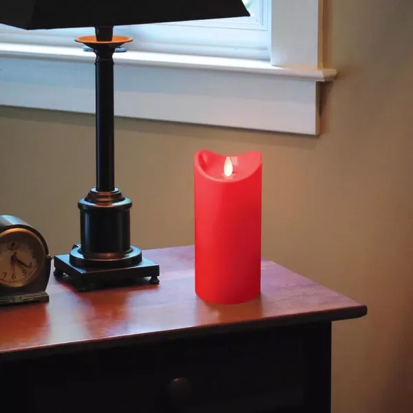 LUMABASE 7 in. Red Battery Operated Pillar Candle with Moving Flame