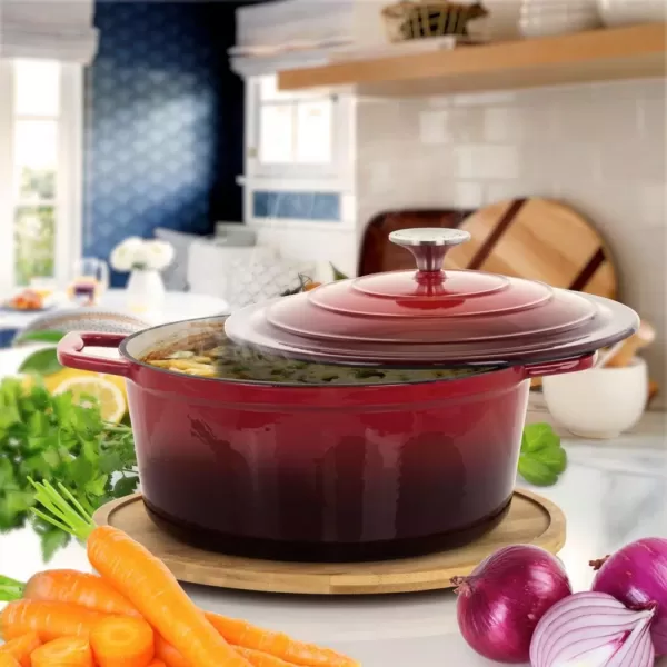 MegaChef MegaChef 4 Qt. Round Enameled Cast Iron Casserole in Red with Lid