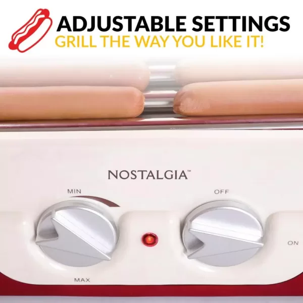 Nostalgia Retro Red Electric Hot Dog Roller and Bun Warmer