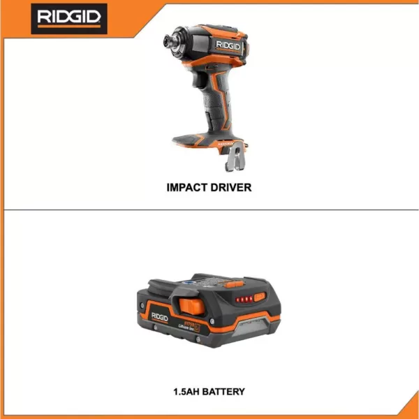 RIDGID 18-Volt Lithium-Ion Cordless Brushless 1/4 in. 3-Speed Impact Driver with Belt Clip with 1.5 Ah Lithium-Ion Battery