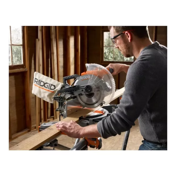 RIDGID 15 Amp 10 in. Dual Miter Saw with LED Cut Line Indicator and Professional Compact Miter Saw Stand