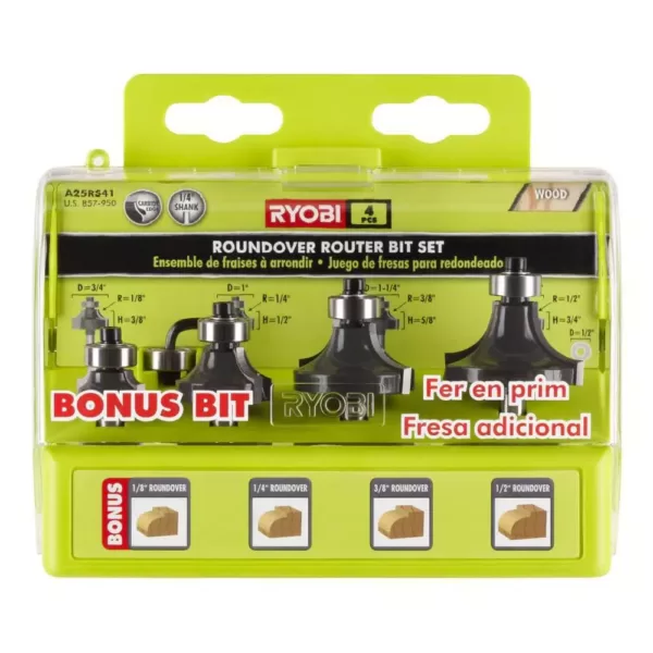 RYOBI 18-Volt ONE+ Cordless Fixed Base Trim Router with Roundover Router Bit Set (4-Piece)