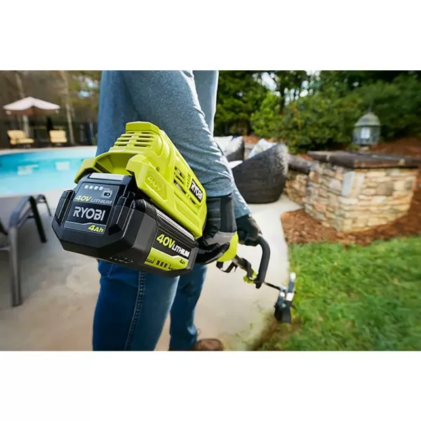 RYOBI 40-Volt Lithium-Ion Electric Cordless Battery Attachment Capable Trimmer with Blower, Hedge, Chainsaw (Tool-Only)