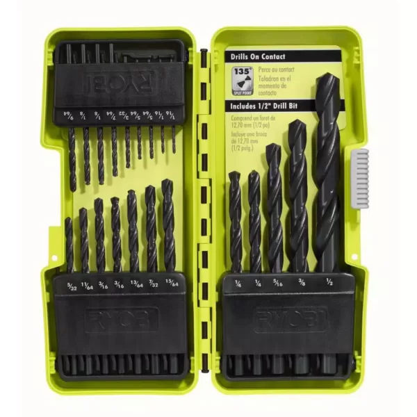 RYOBI Black Oxide Drill Bit Set (21-Piece) with BONUS 25FT Tape Measure