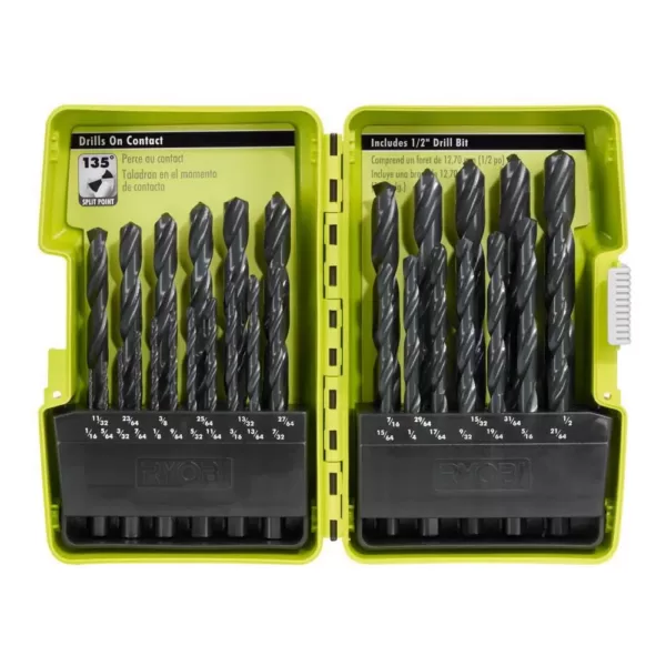 RYOBI Black Oxide Index Drill Bit Set (29-Piece) with BONUS 25FT Tape Measure