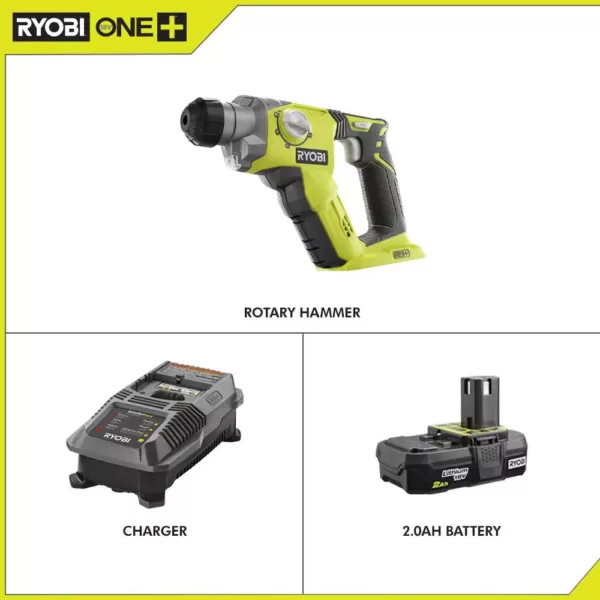 RYOBI 18-Volt ONE+ Lithium-Ion Cordless 1/2 in. SDS-Plus Rotary Hammer Drill with 2.0 Ah Battery and Charger Kit