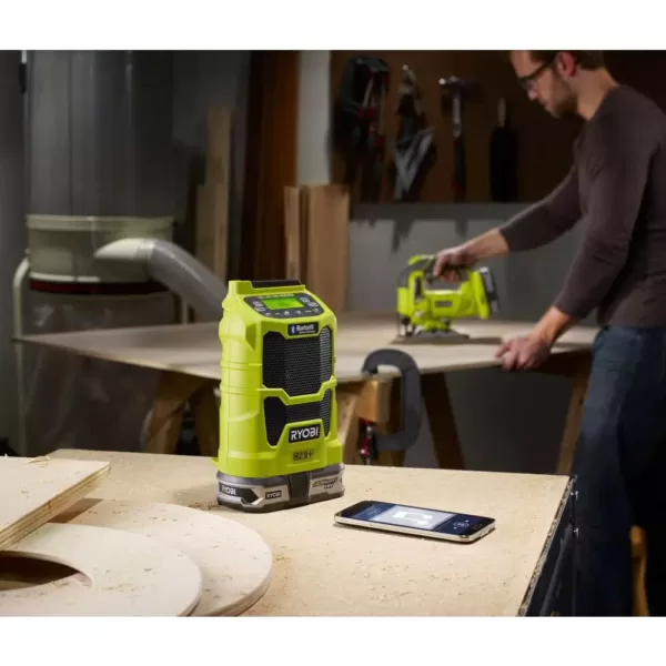 RYOBI 18-Volt ONE+ Cordless Compact Radio with Lithium-Ion 2.0 Ah Battery and Dual Chemistry IntelliPort Charger Kit