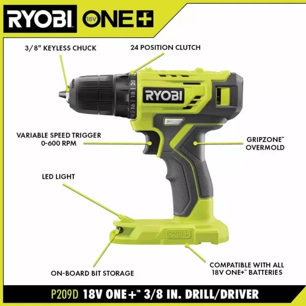 RYOBI 18-Volt ONE+ Cordless 3/8 in. Drill/Driver Kit with 1.5 Ah Battery and Charger