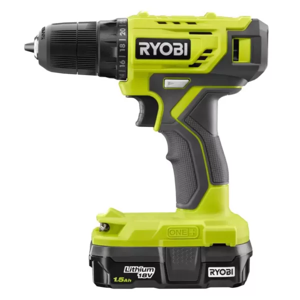 RYOBI ONE+ 18V Cordless 3/8 in. Drill/Driver Kit with 1.5 Ah Battery and Charger w/ Black Oxide Drill and Drive Kit (31-Piece)