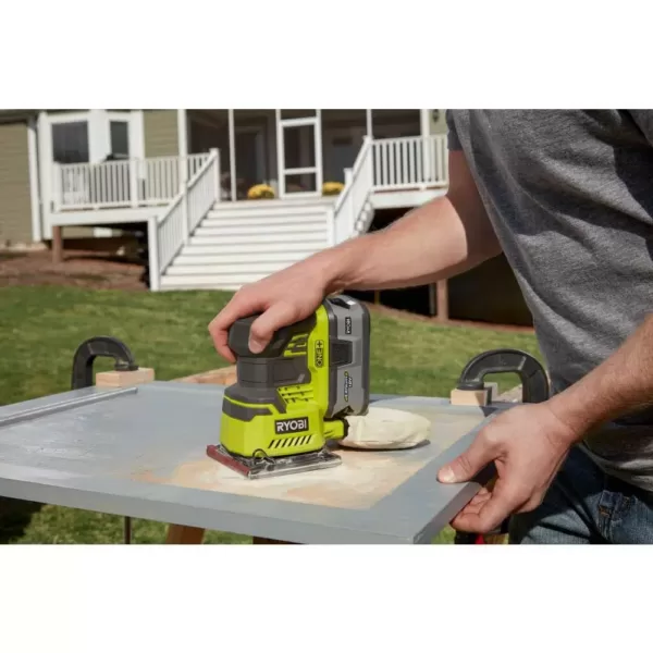 RYOBI 18-Volt ONE+ Lithium-Ion Cordless 1/4 Sheet Sander w/Dust Bag and Corner Cat Finish Sander (Tools Only)