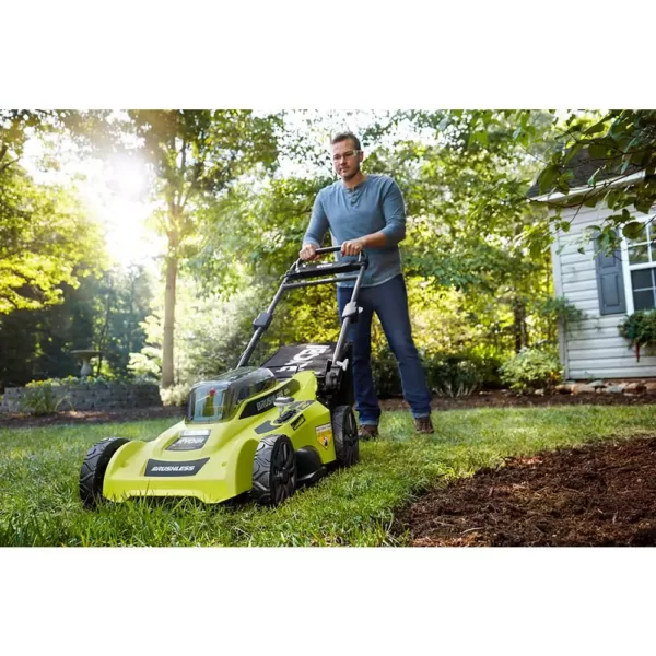 RYOBI 20 in. 40-Volt Brushless Lithium-Ion Cordless Battery Walk Behind Push Lawn Mower two 6.0 AhBatteries & Charger Included