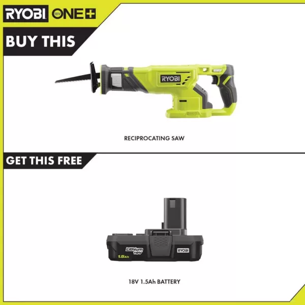 RYOBI 18-Volt ONE+ Cordless Reciprocating Saw with 1.5 Ah Compact Lithium-Ion Battery