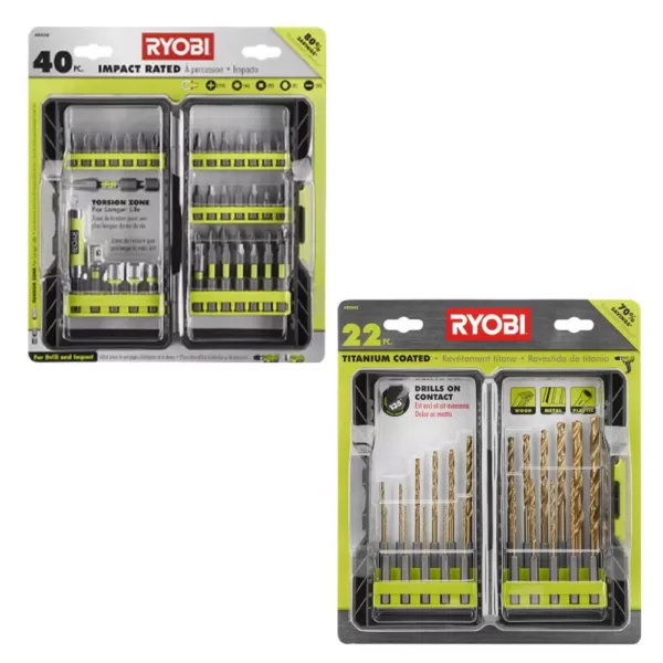 RYOBI Impact Rated Driving Kit (40-Piece) and Titanium Drill Bit Kit (22-Piece)