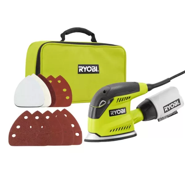 RYOBI 1.2 Amp Corded 5.5 in. Corner Cat Sander with Dust Bag, Sample Sandpaper, and Storage Case