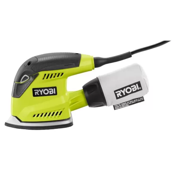 RYOBI 1.2 Amp Corded 5.5 in. Corner Cat Sander with Dust Bag, Sample Sandpaper, and Storage Case