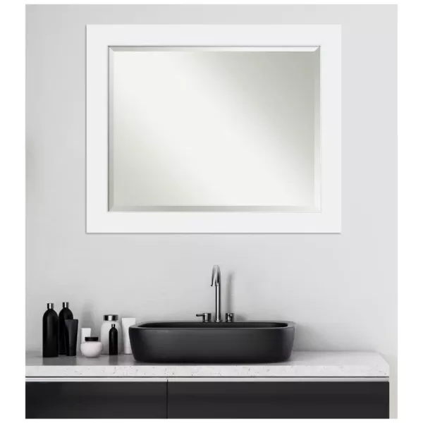 Amanti Art Corvino 33 in. W x 27 in. H Framed Rectangular Beveled Edge Bathroom Vanity Mirror in Satin White