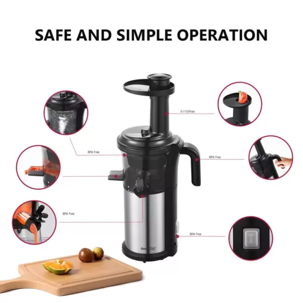 Boyel Living 200 W Stainless Steel Slow Masticating Juicer with Quiet Motor and Reverse Function, Silver