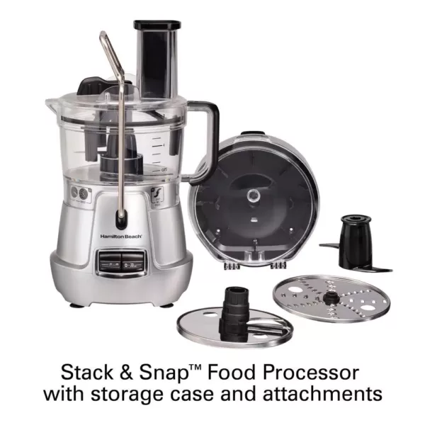 Hamilton Beach Stack & Snap 8-Cup 3-Speed Silver Food Processor with Built-in Bowl Scraper